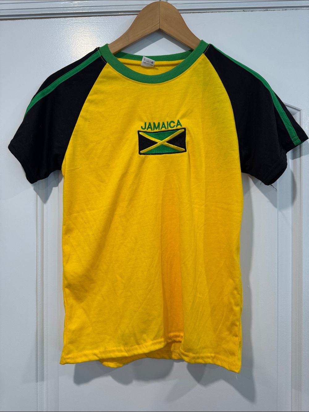Kids Jamaica Yellow & Black Raglan Tee Size XL